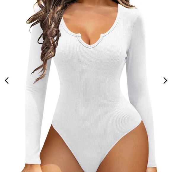 Zeagoo White ribbed long sleeve bodysuit Size XXL NWT - Picture 1 of 11